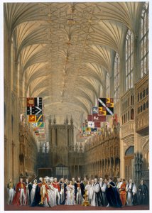 1838 年、ウィンザー城のセント ジョージ礼拝堂で礼拝に出席するヴィクトリア女王とアルバート王子