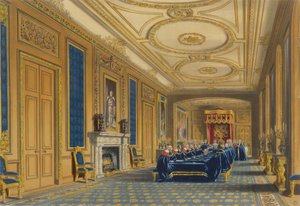 ウィンザー城の玉座の間-ガーター騎士団の設置、1838 作： James Baker after Pyne