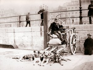 ドッグカートを持つ男、アントワープ、1898年。 作： James Batkin