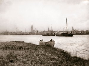 運河沿いの手漕ぎボート、ロッテルダム、1898年。 作： James Batkin