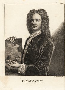 海の風景を手にしたイギリスの海洋画家、ピーター・モナミーの肖像