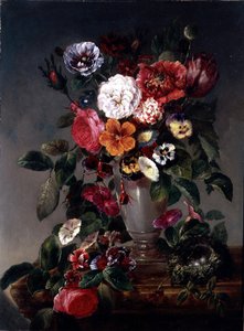 壷の中の様々な花の静物画