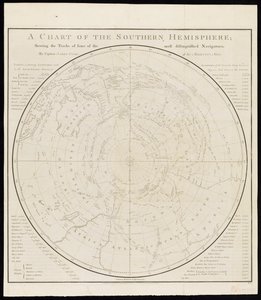 南半球の海図；最も著名な航海者たちの軌跡を示す、ジェームズ・クック海軍大尉によるもの。