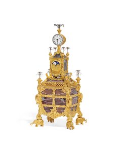 ジョージ3世ミュージカル時計卓上時計、1766年頃（オルモル、シルバー、瑪瑙）（1860年も参照） 作： James Cox