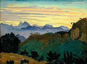 夕焼け、シエラ・ダ・ロンダ、1912年頃（パネルに油彩） 作： James Dickson Innes