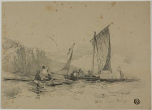 崖近くの釣り船 作： James Duffield Harding