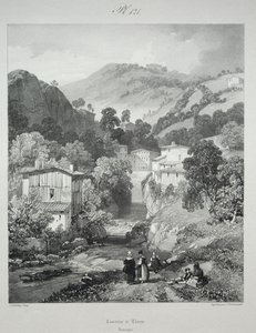 古代フランスの絵のようにロマンチックな旅。オーヴェルニュ...、1825年。 作： James Duffield Harding