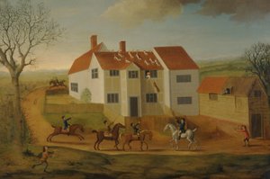 サフォーク州ハドリー近くの農場でのジョン・サイディと猟犬たち 作： James Dunthorne