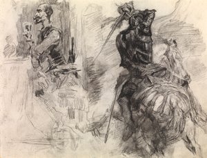 ドン・キホーテ (紙にクレヨンと黒チョーク) 作： James Ensor