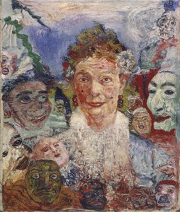 仮面をかぶった老婦人、1889年 作： James Ensor