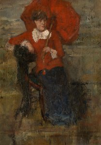 赤い日傘の貴婦人（キャンバスに油彩） 作： James Ensor