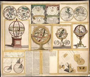 天体観測機器、天体図、世界地図など9点の画像を収録。LOC 2013593153 作： ジェームズ・ファーガソン