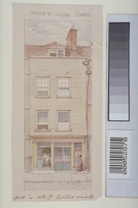 ジョンズコーヒーハウスを示すフリートストリートのマイターコートの眺め、1850年頃 作： James Findlay