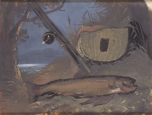 サーモン（ガラスに油絵）