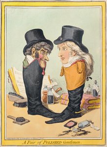 洗練された紳士のペア、1801年にハンナハンフリーによって発行された（手描きのエッチング）