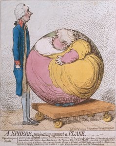 平面に対して投影する球、1792年にハンナハンフリーによって発行された（手描きのエッチング）
