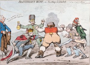 ブラインドマンのバフ、またはジョンブルには多すぎる、1795年にハンナハンフリーによって発行（手描きのエッチング）