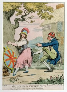 1793年にハンナハンフリーによって発行された、フランス滞在中のブリタニア、または憲法上の費用での再編成（手描きのエッチング）