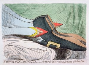 ファッショナブルなコントラスト、または公爵夫人の足の大きさに屈する公爵夫人の小さな靴、1792年にハンナハンフリーによって出版（wcでエッチング）