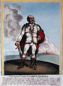 1799年にハンナ・ハンフリーが出版した野戦軍人のスワーロー・ロミニスコイ伯爵（1729-1800）（手彩色の銅版画） 作： James Gillray