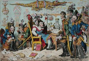 1799年にハンナ・ハンフリーが出版した「健康上の理由で退役するフランスの将軍たち」（手彩色のエッチング） 作： James Gillray