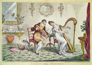 結婚前のハーモニー、1805年（カラー彫刻）
