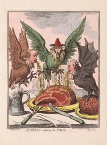 ハーピーズがフィーストをパフ。 1799年（手描きの彫刻） 作： James Gillray