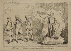 1782年6月10日公開の「Malagrida and Conspirators、Consulting the Ghost of Oliver Cromwell」（6月10日公開） 作： James Gillray