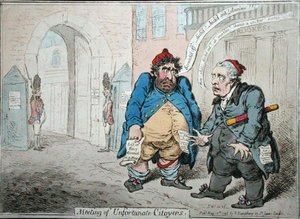 ハンナ・ハンフリーが1798年に出版した「不幸なシトヤンの会合」（手彩色の銅版画） 作： James Gillray