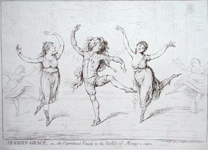 ハンナ・ハンフリーが1796年に出版した「Modern Grace, or the Operatical Finale to the Ballet of Alonzo e caro」(紙にペンとインク)