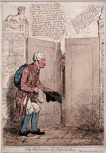ハンナ・ハンフリーが1796年に出版した「貧しい老人の悲しみを憐れむ」（手彩色の銅版画） 作： James Gillray