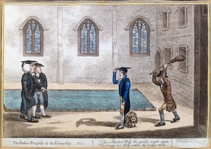 1806年にハンナハンフリーから出版された「The Rake&39;s Progress at University」からのプレート3（手塗りのエッチング） 作： James Gillray