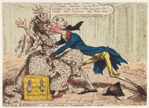 政治的暴動、または危険なスレッドニードル通りの老婦人！、1797 作： James Gillray