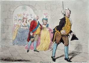 1795年にハンナ・ハンフリーが出版した「ポロニウス」（手彩色の銅版画） 作： James Gillray