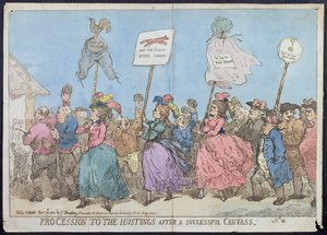 1784年にG.ハンフリーによって出版された、成功したキャンバスの後のHustingsへの行列（手描きのエッチング）