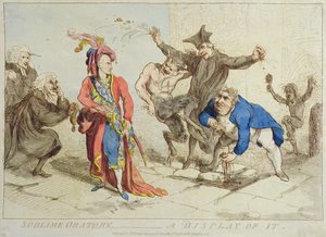 崇高なオラシオン。1788年にT.ハーマーが出版した「A Display of It」（手彩色のエッチング） 作： James Gillray