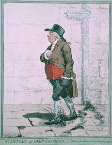 1800年にハンナ・ハンフリーが出版した「Symptoms of Deep Thinking」（手彩色エッチング）。 作： James Gillray