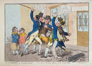 1796年にハンナハンフリーによって発行されたコンジットストリートのケイン（手塗りのエッチング） 作： James Gillray