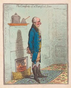 ラムフォード・ストーブの心地よさ、パブ1800（手彩色彫刻 作： James Gillray
