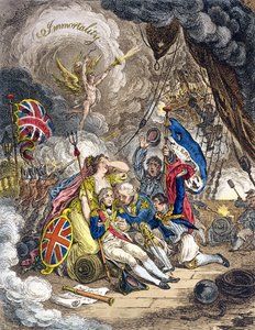 勝利の瞬間に提督ネルソン卿の死！ 1805年にハンナハンフリーによって発行された（手描きのエッチング）