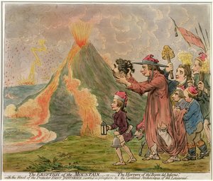 山の噴火、または1794年にハンナハンフリーによって発行された「ボッカデルインフェルノ」の恐怖（手描きのエッチング） 作： James Gillray
