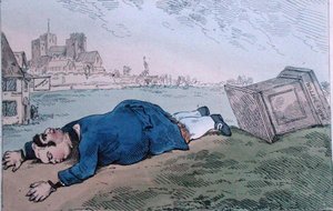 1784年にウィリアム・ハンフリーが出版した「The Fall of Dagon, or Rare News for Leadenhall Street」（手彩色エッチング）。 作： James Gillray