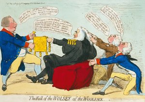 1792年にハンナハンフリーによって出版されたウールサックのウルシーの堕落（手描きのエッチング）