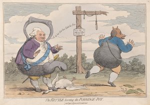 お粥-鍋、パブを略奪するやかん。 1782（手描きの彫刻） 作： James Gillray