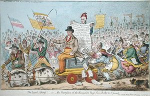 ハンナ・ハンフリーが1808年に出版した「The Loyal Address! またはThe Procession of the Hampshire Hogs from Botley to St.James」（手彩色のエッチング）