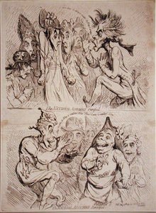 1791年にS.W.フォレスが出版した「石化した国民議会」と「蘇った国民議会」（銅版画） 作： James Gillray