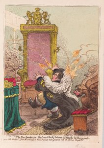HawksとBuzzardsの間の新しい講演者（法のひよこ）、パブ。 1800（手描きの彫刻） 作： James Gillray