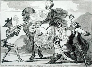 1786年にW.ホランドが出版した「インドの救世主を襲う政治的バンディッティ」（エッチング） 作： James Gillray