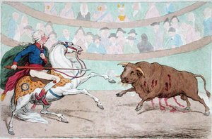 1795年にHannah Humphreyによって出版されたRoyal Bull-Fight（手描きのエッチング）