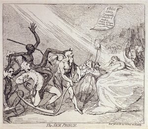 1787年にS.W.フォレスが出版した「病める王子」（エッチング） 作： James Gillray